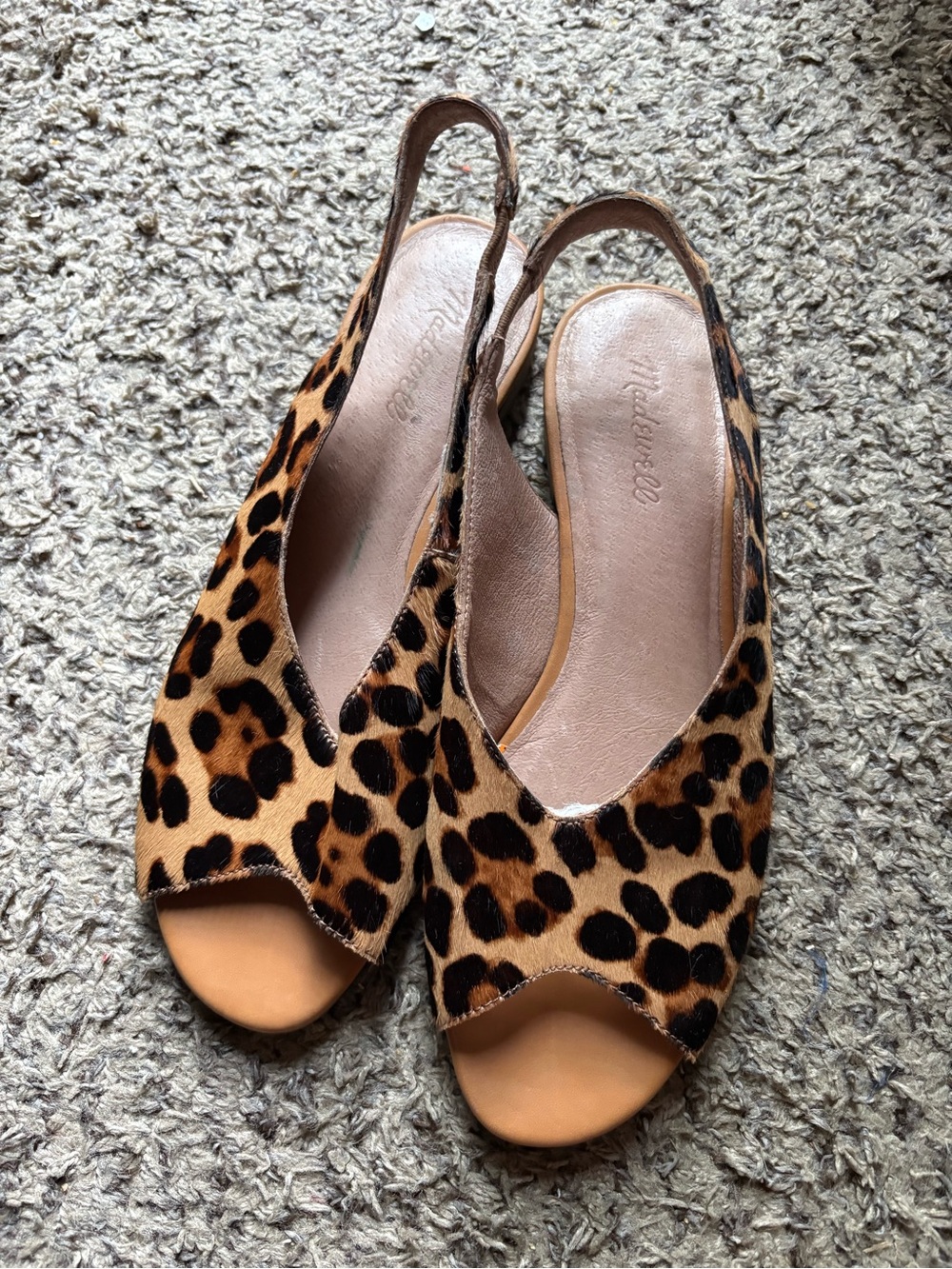 Madewell Leopard Print Slingback Peep-Toe Flats - Tan & Black